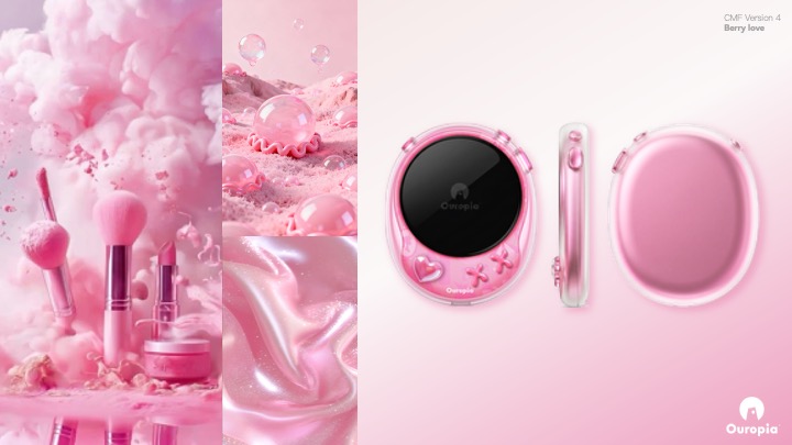 Pockion berry love CMF mood board and product render
