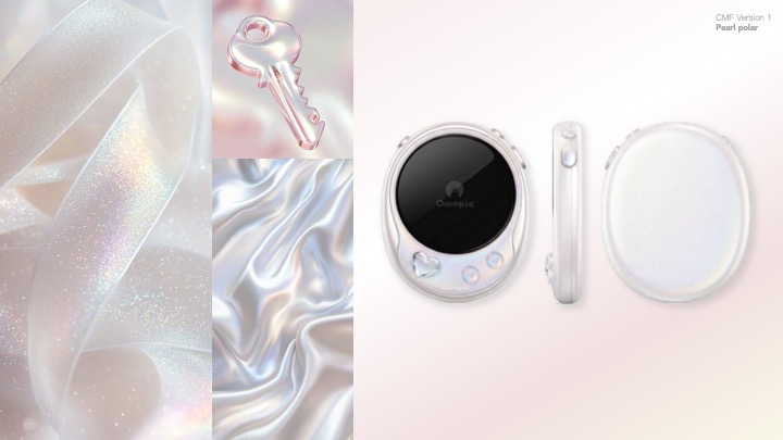 Pockion pearl polar CMF mood board and product render