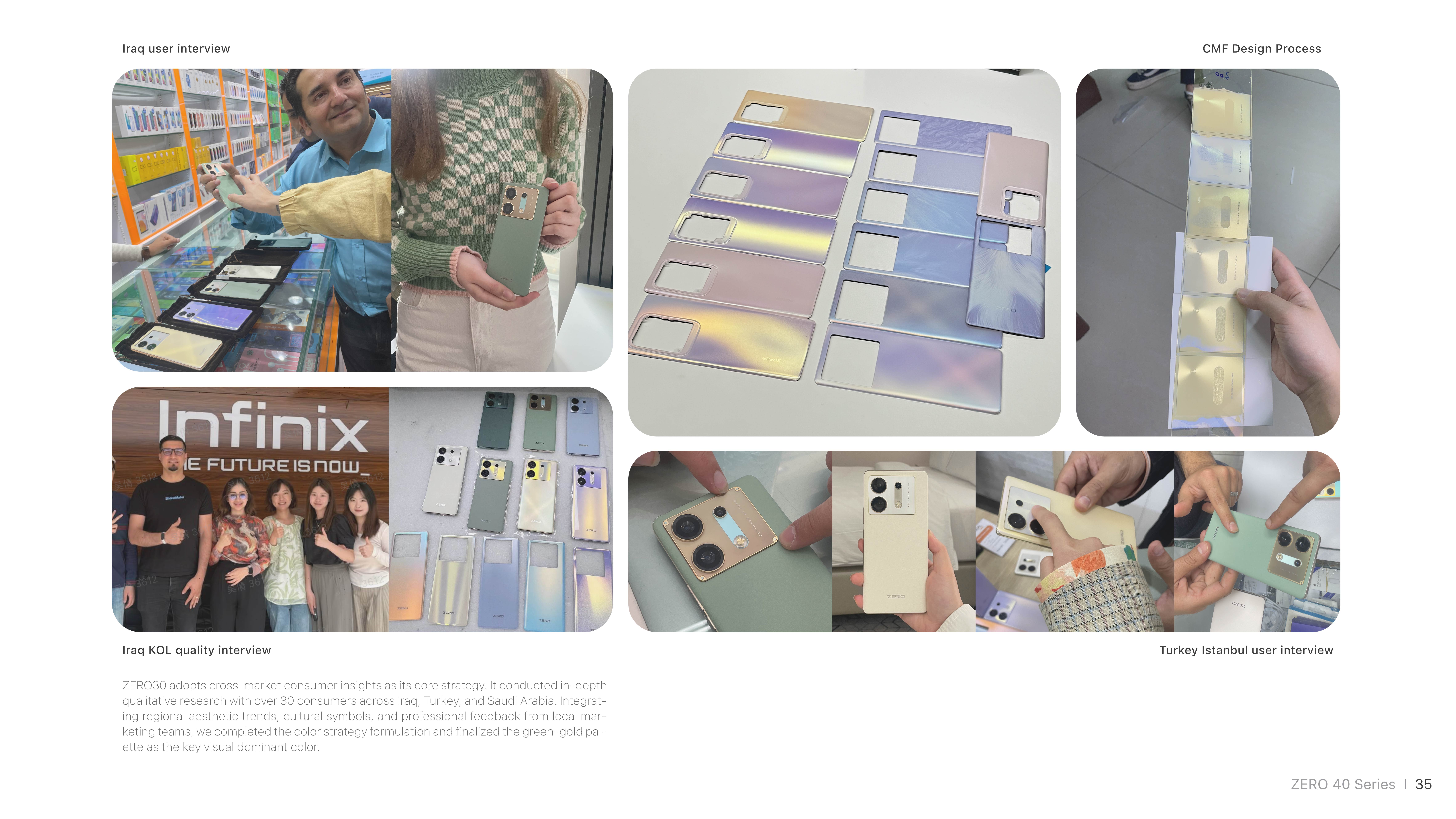 ZERO30 5G user research and CMF design process board